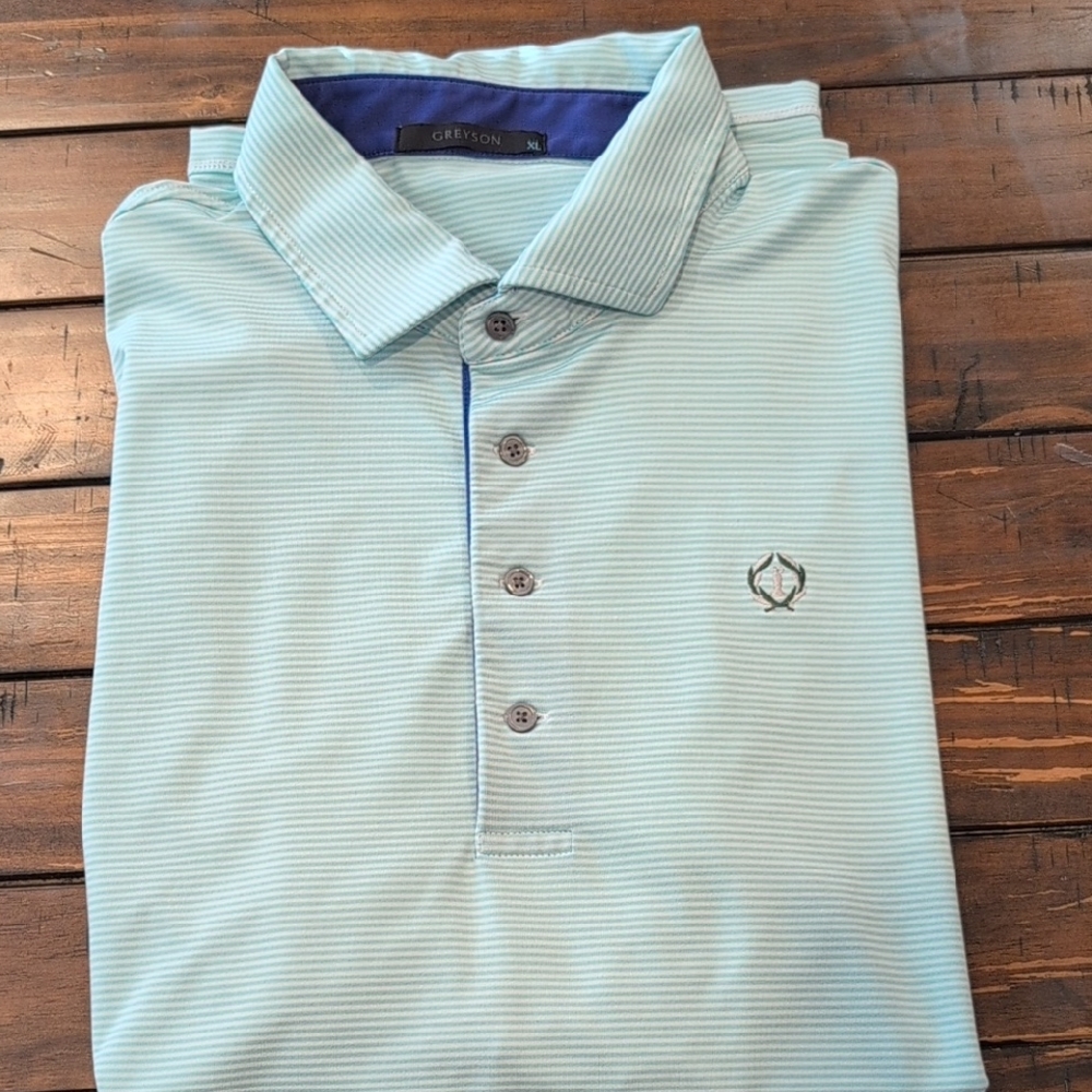 Greyson Striped Golf Polo Logo